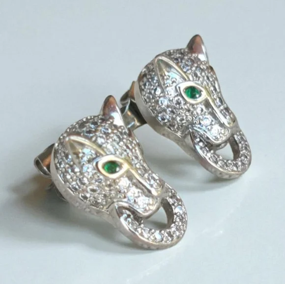 Sterling Art Deco Panther Earrings - Picture 2 of 5